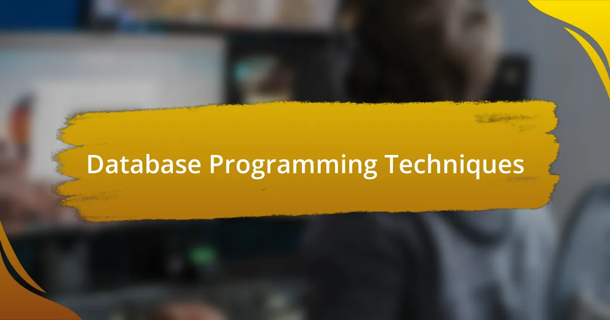 Database Programming Techniques