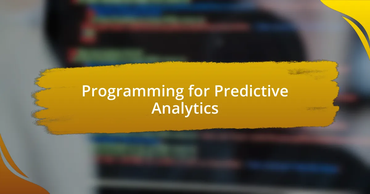 Programming for Predictive Analytics